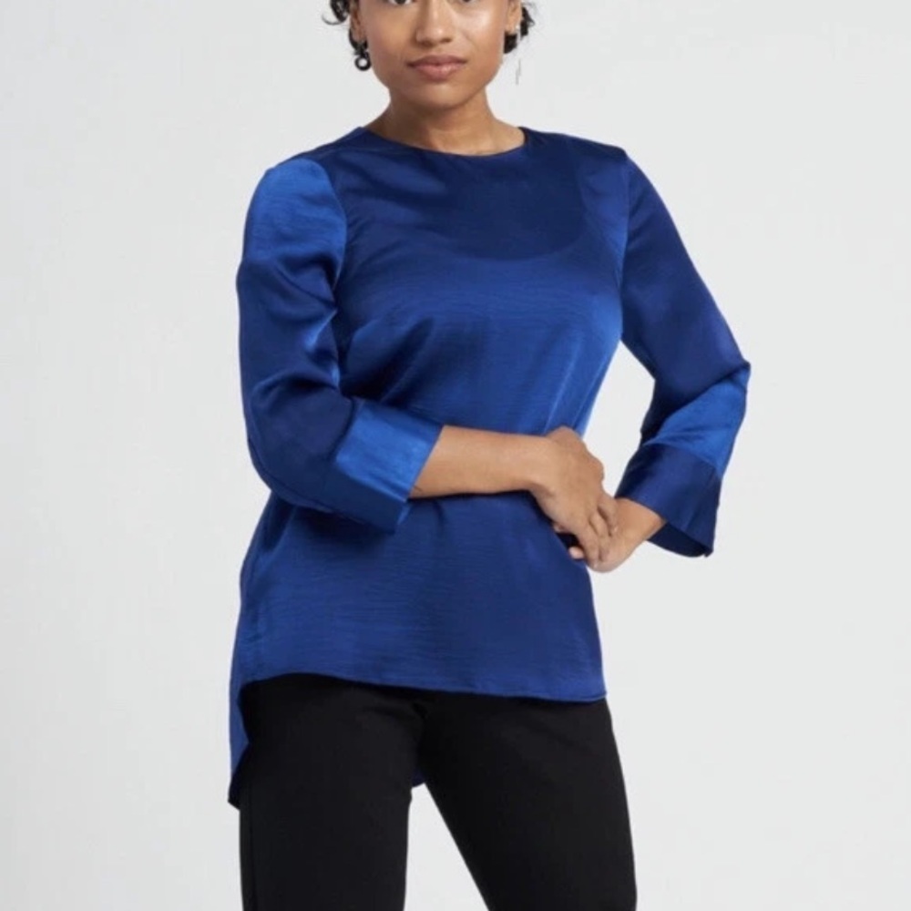 Universal Standard Louise Long Sleeve Satin Blouse in Royal Blue Small 14-16 D